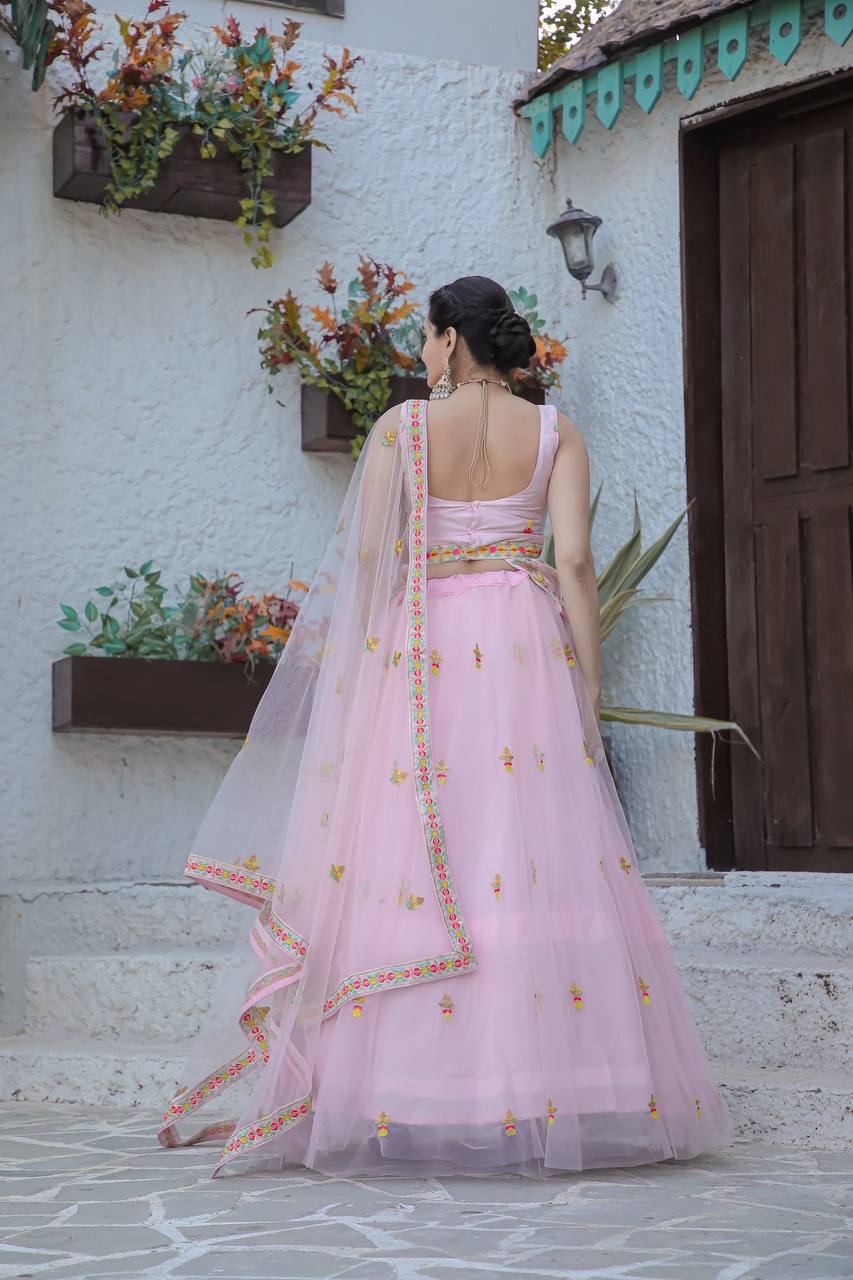 Pink Color Heavy Thread Work  Designer Lehenga Choli
