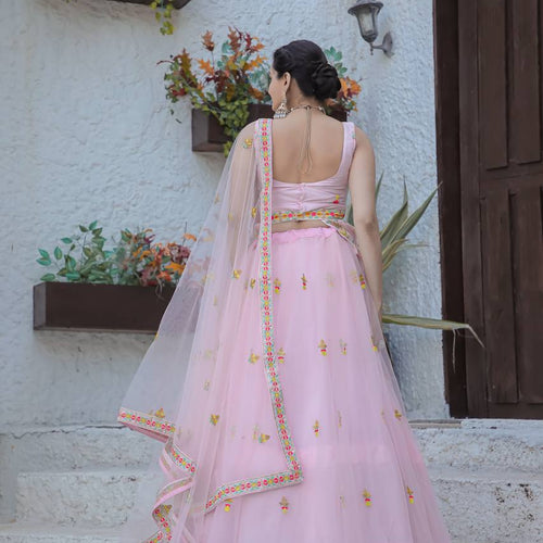 Pink Color Heavy Thread Work  Designer Lehenga Choli