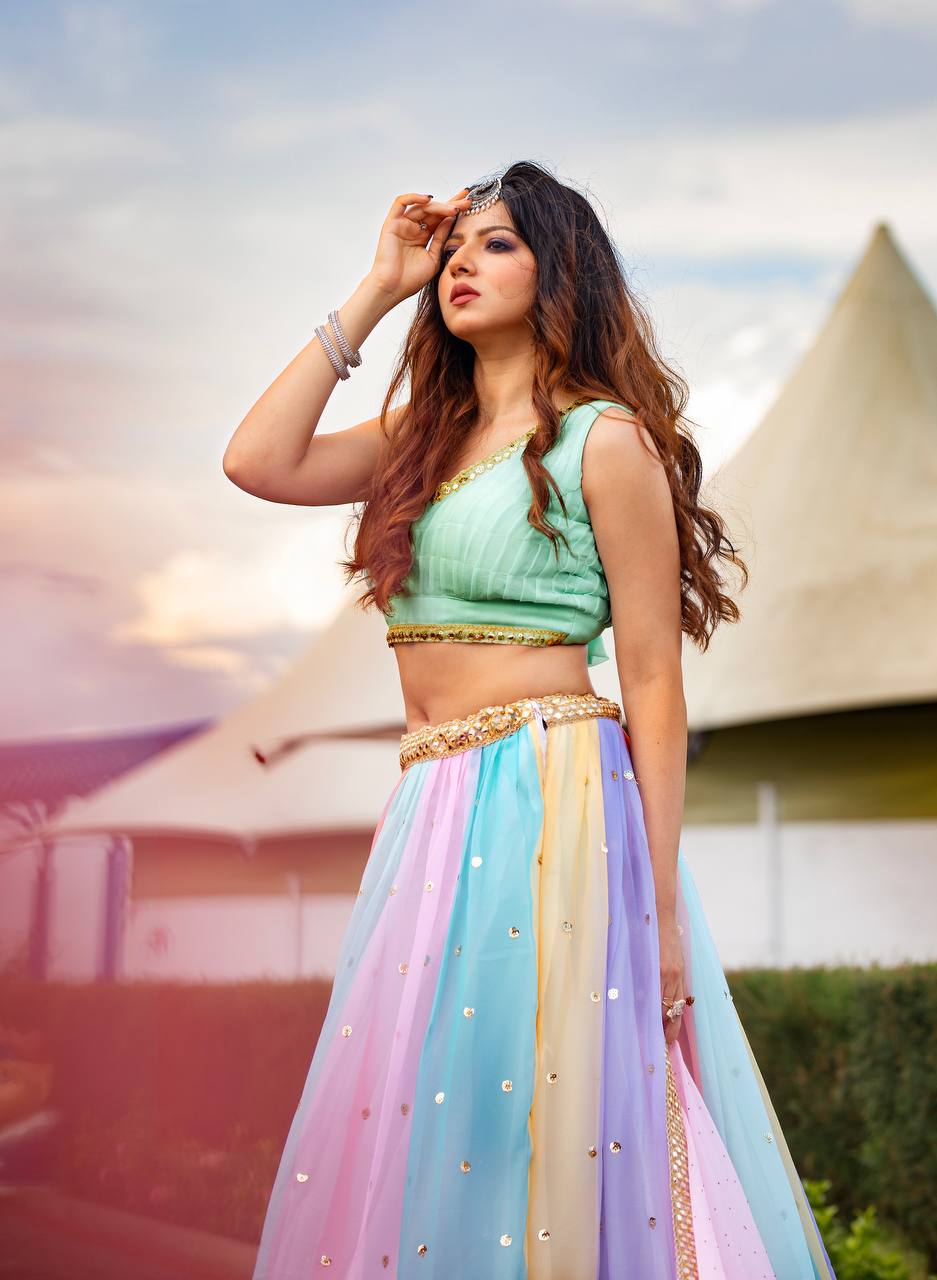 Multi Color Heavy  Sequence Work  Designer Lehenga Choli