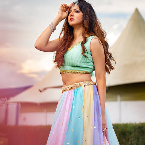 Multi Color Heavy  Sequence Work  Designer Lehenga Choli