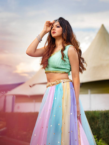 Multi Color Heavy  Sequence Work  Designer Lehenga Choli