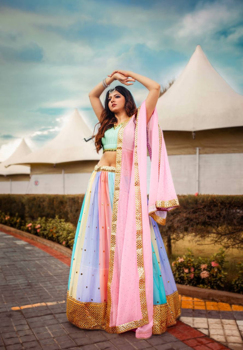 Multi Color Heavy  Sequence Work  Designer Lehenga Choli