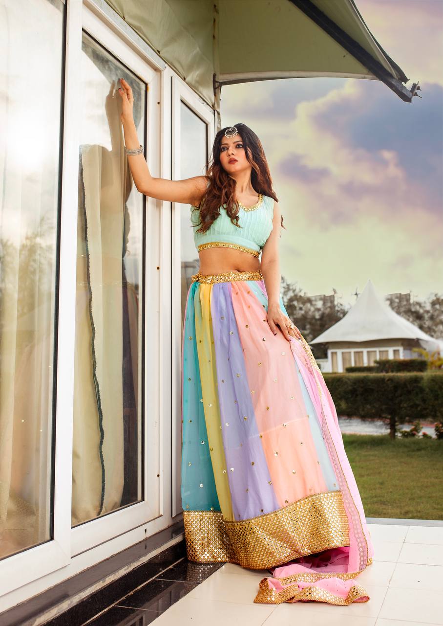 Multi Color Heavy  Sequence Work  Designer Lehenga Choli