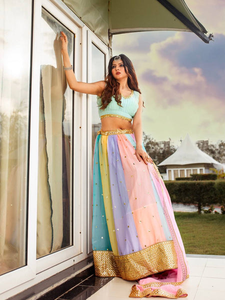 Multi Color Heavy  Sequence Work  Designer Lehenga Choli