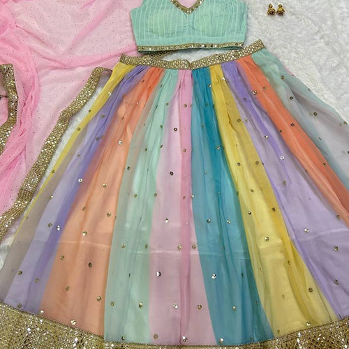 Multi Color Heavy  Sequence Work  Designer Lehenga Choli