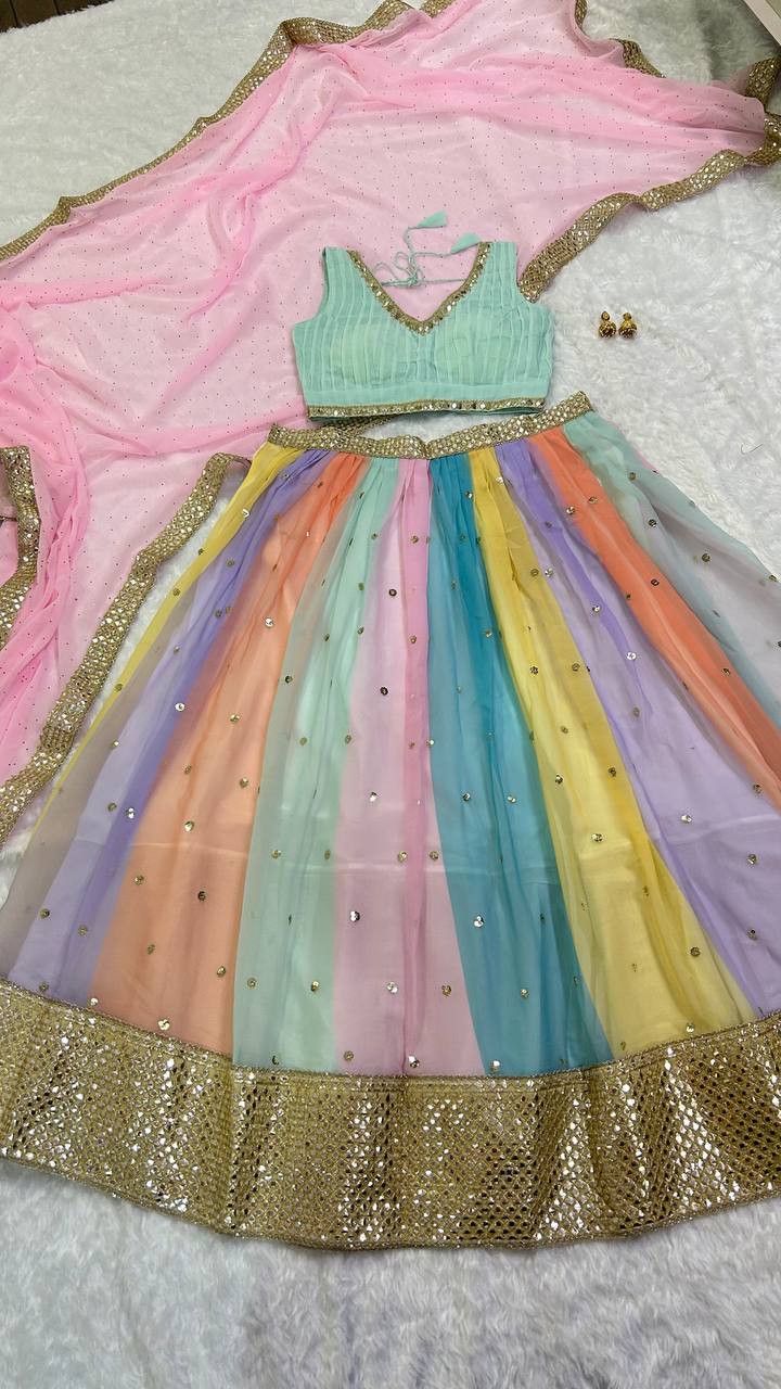 Multi Color Heavy  Sequence Work  Designer Lehenga Choli