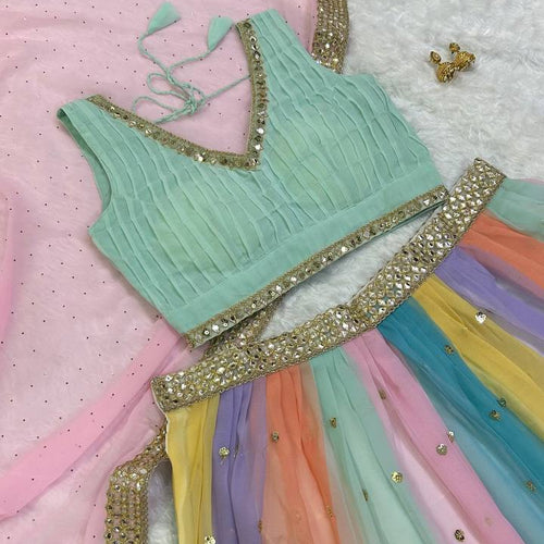 Multi Color Heavy  Sequence Work  Designer Lehenga Choli