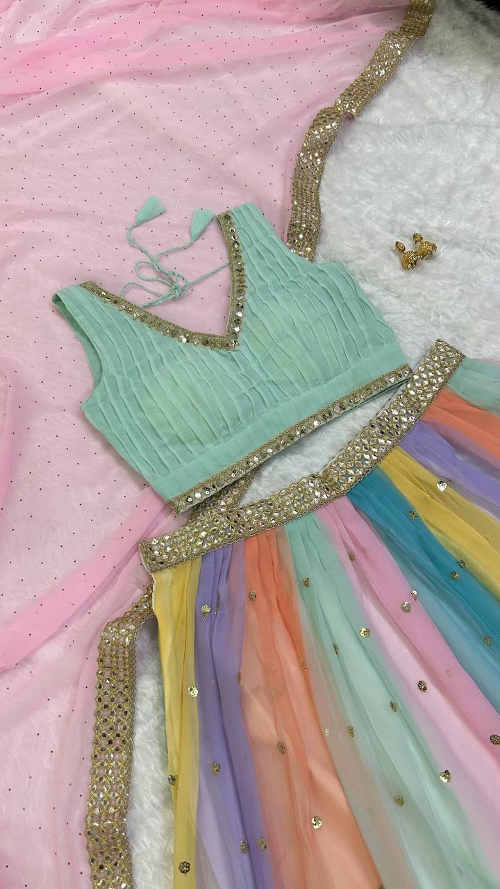 Multi Color Heavy  Sequence Work  Designer Lehenga Choli