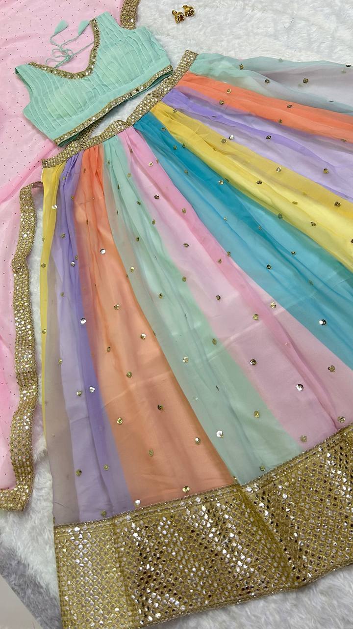 Multi Color Heavy  Sequence Work  Designer Lehenga Choli