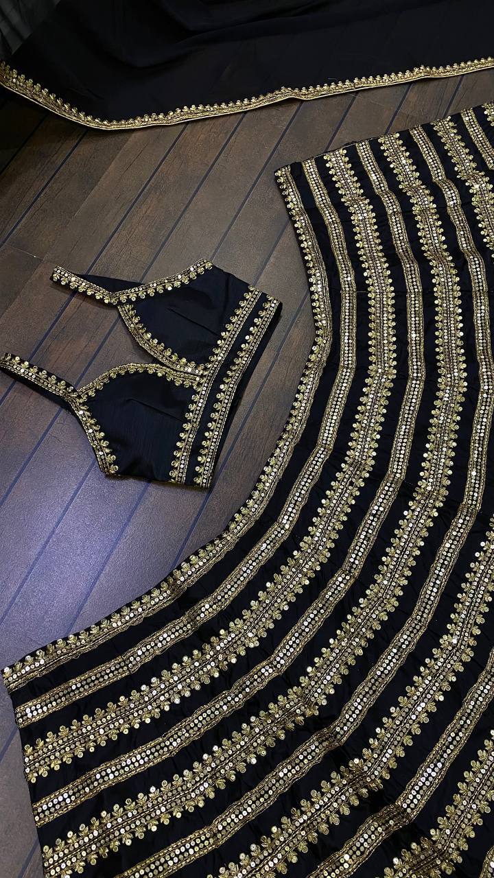 Black Color Heavy Sequence Work Designer Wedding Wear Lehenga Choli