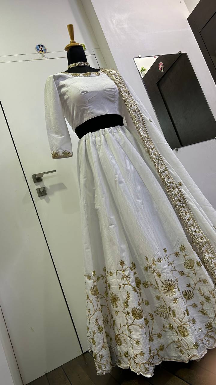 White Color Trending Sequence Work  Designer Lehenga Choli