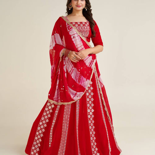 Red Color Heavy Thread With Sequence Work  Designer Lehenga Choli