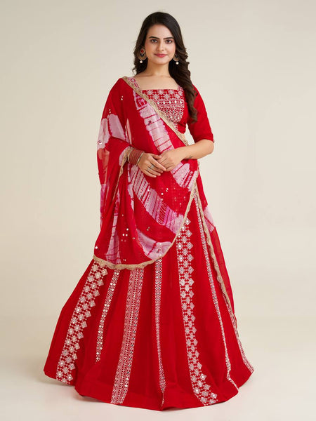 Red Color Heavy Thread With Sequence Work  Designer Lehenga Choli