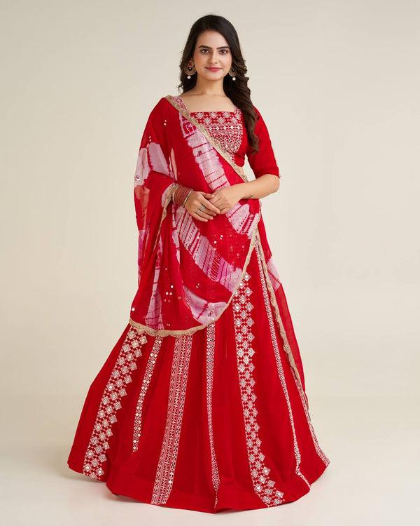 Red Color Heavy Thread With Sequence Work  Designer Lehenga Choli