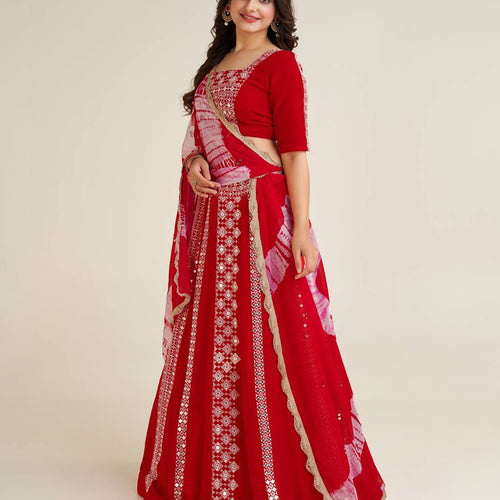 Red Color Heavy Thread With Sequence Work  Designer Lehenga Choli