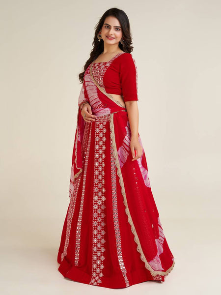 Red Color Heavy Thread With Sequence Work  Designer Lehenga Choli