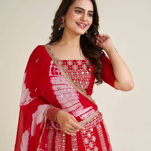 Red Color Heavy Thread With Sequence Work  Designer Lehenga Choli