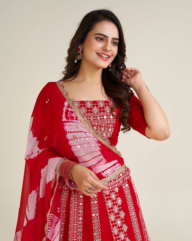 Red Color Heavy Thread With Sequence Work  Designer Lehenga Choli