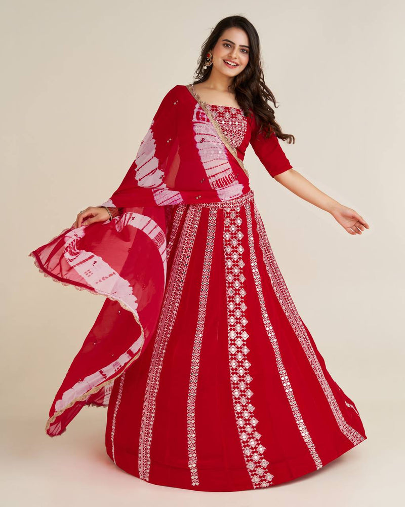 Red Color Heavy Thread With Sequence Work  Designer Lehenga Choli