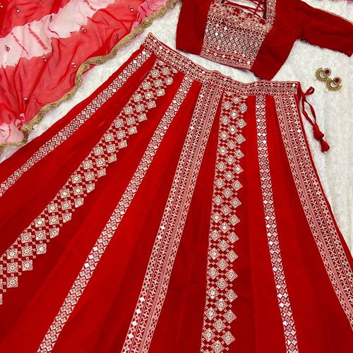 Red Color Heavy Thread With Sequence Work  Designer Lehenga Choli