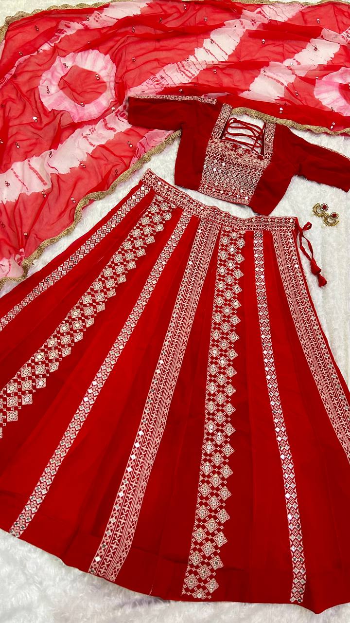 Red Color Heavy Thread With Sequence Work  Designer Lehenga Choli