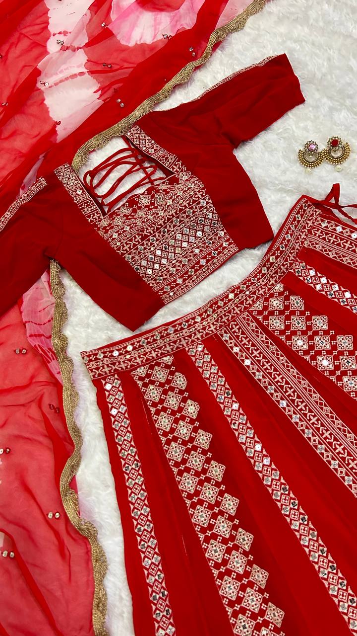 Red Color Heavy Thread With Sequence Work  Designer Lehenga Choli
