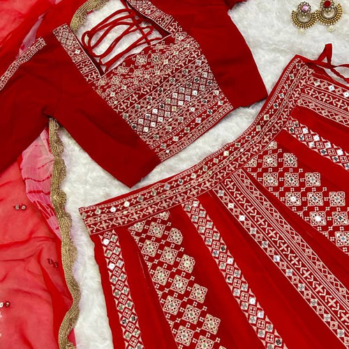 Red Color Heavy Thread With Sequence Work  Designer Lehenga Choli