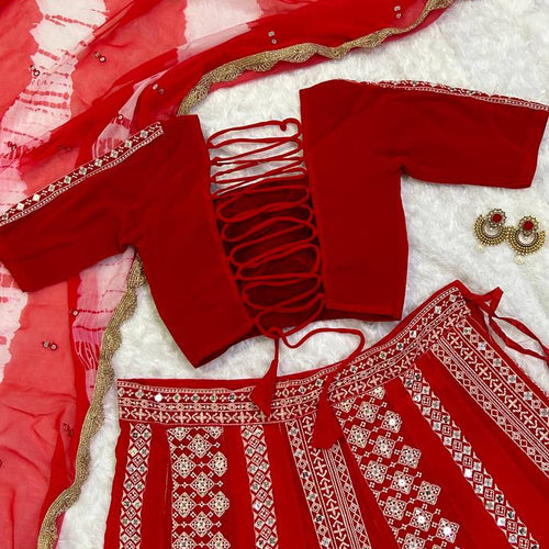 Red Color Heavy Thread With Sequence Work  Designer Lehenga Choli