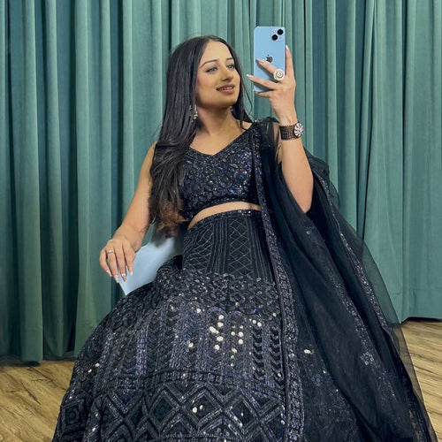 Black Color Heavy  Sequence Work  Designer Lehenga Choli