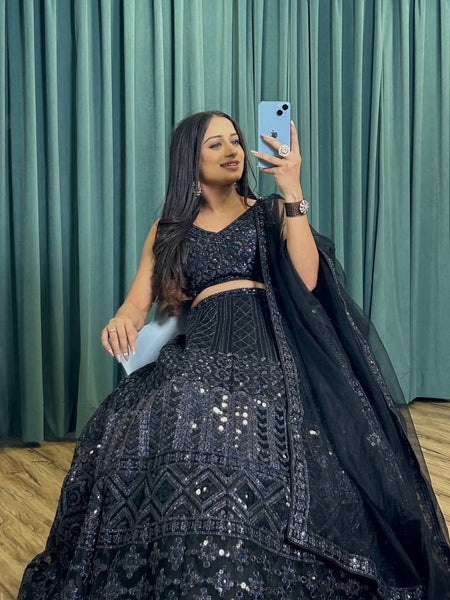 Black Color Heavy  Sequence Work  Designer Lehenga Choli