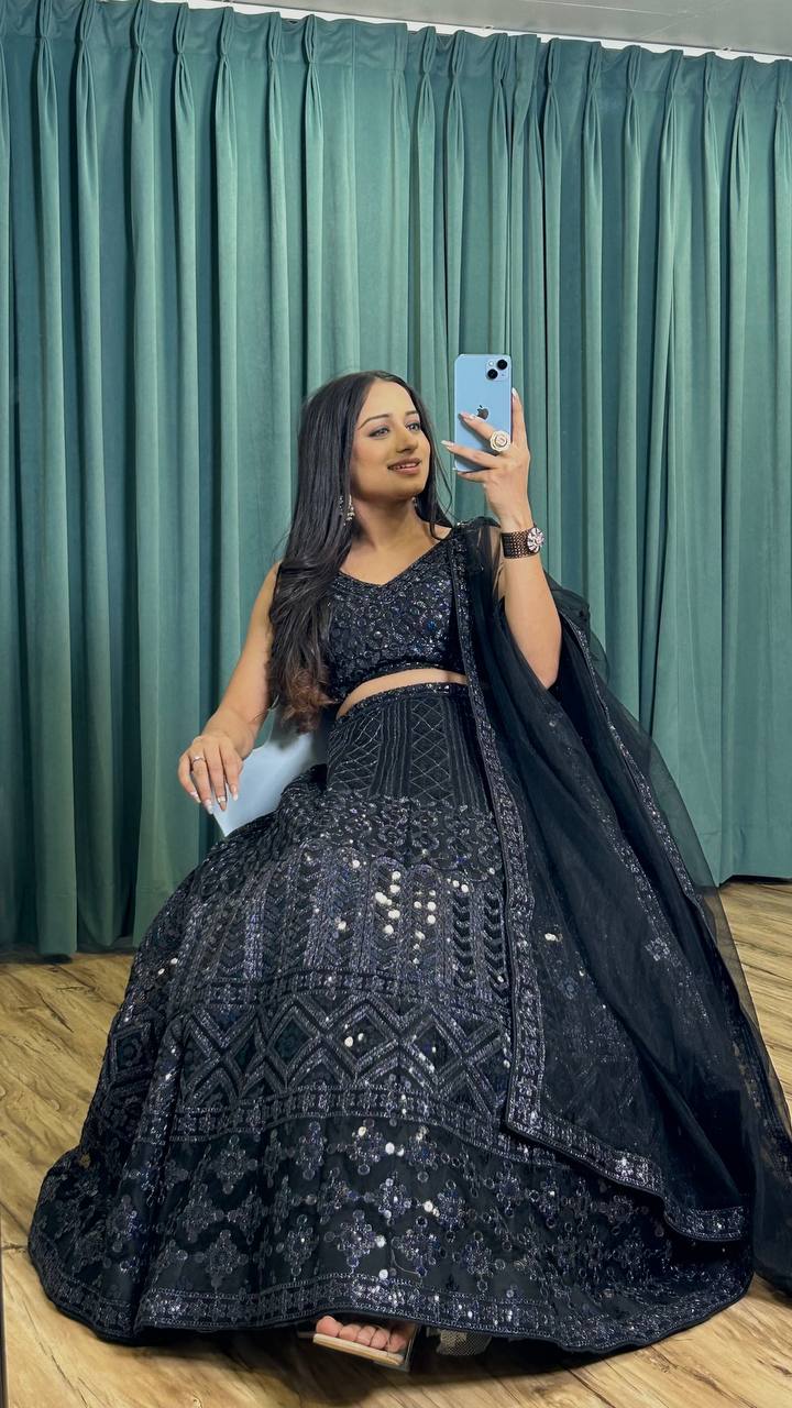 Black Color Heavy  Sequence Work  Designer Lehenga Choli