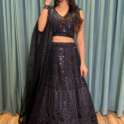 Black Color Heavy  Sequence Work  Designer Lehenga Choli