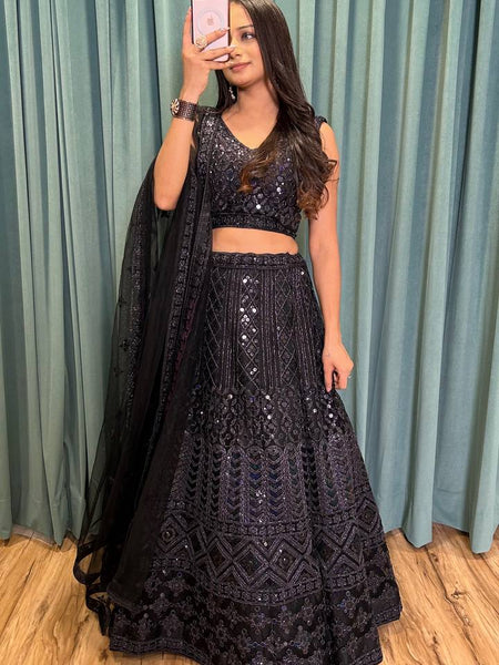 Black Color Heavy  Sequence Work  Designer Lehenga Choli