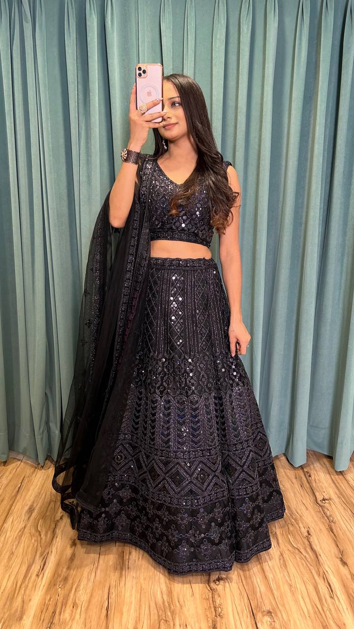 Black Color Heavy  Sequence Work  Designer Lehenga Choli