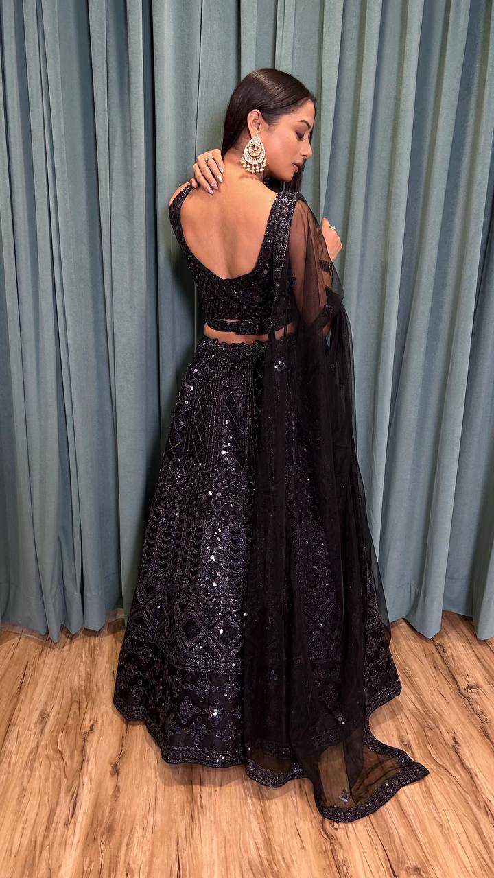 Black Color Heavy  Sequence Work  Designer Lehenga Choli