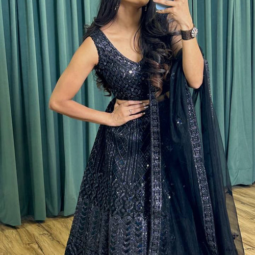 Black Color Heavy  Sequence Work  Designer Lehenga Choli