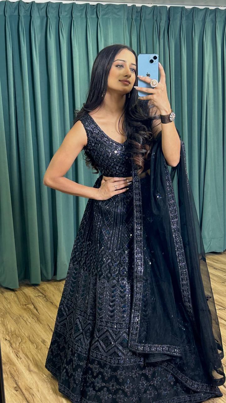 Black Color Heavy  Sequence Work  Designer Lehenga Choli