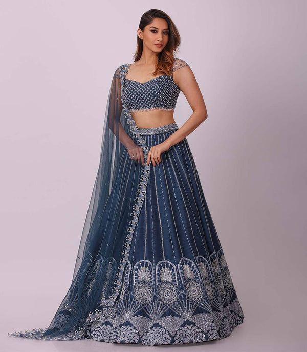 Navy Blue Color Thread With Sequence Work  Designer Lehenga Choli