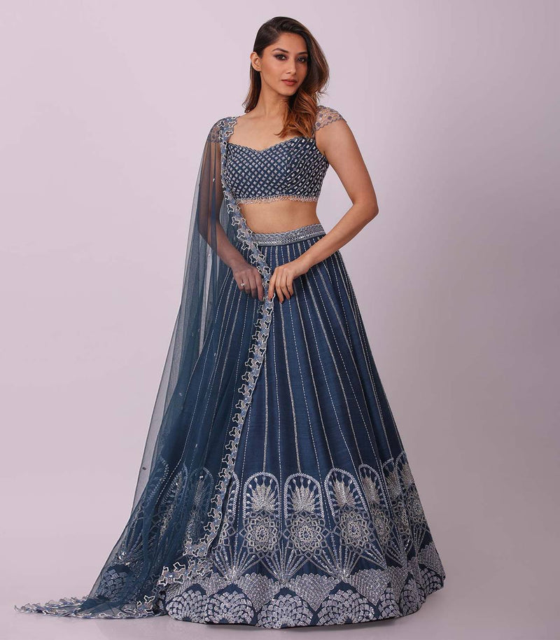 Navy Blue Color Thread With Sequence Work  Designer Lehenga Choli