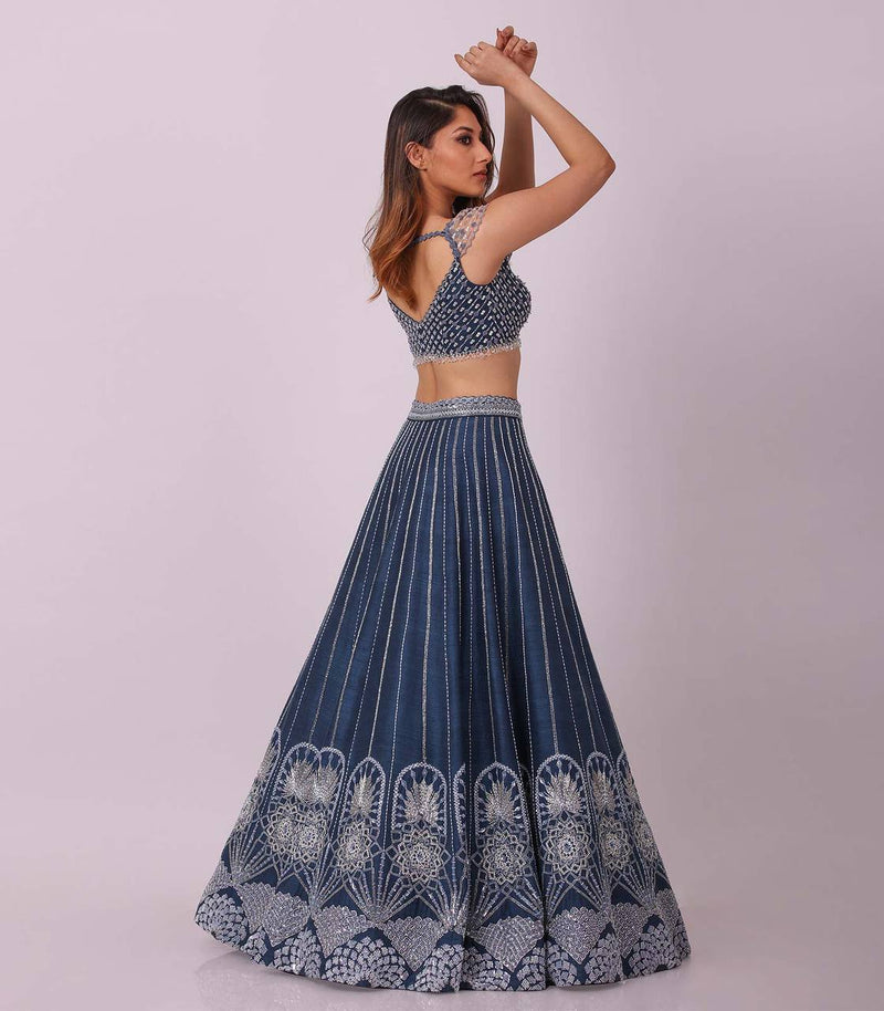 Navy Blue Color Thread With Sequence Work  Designer Lehenga Choli