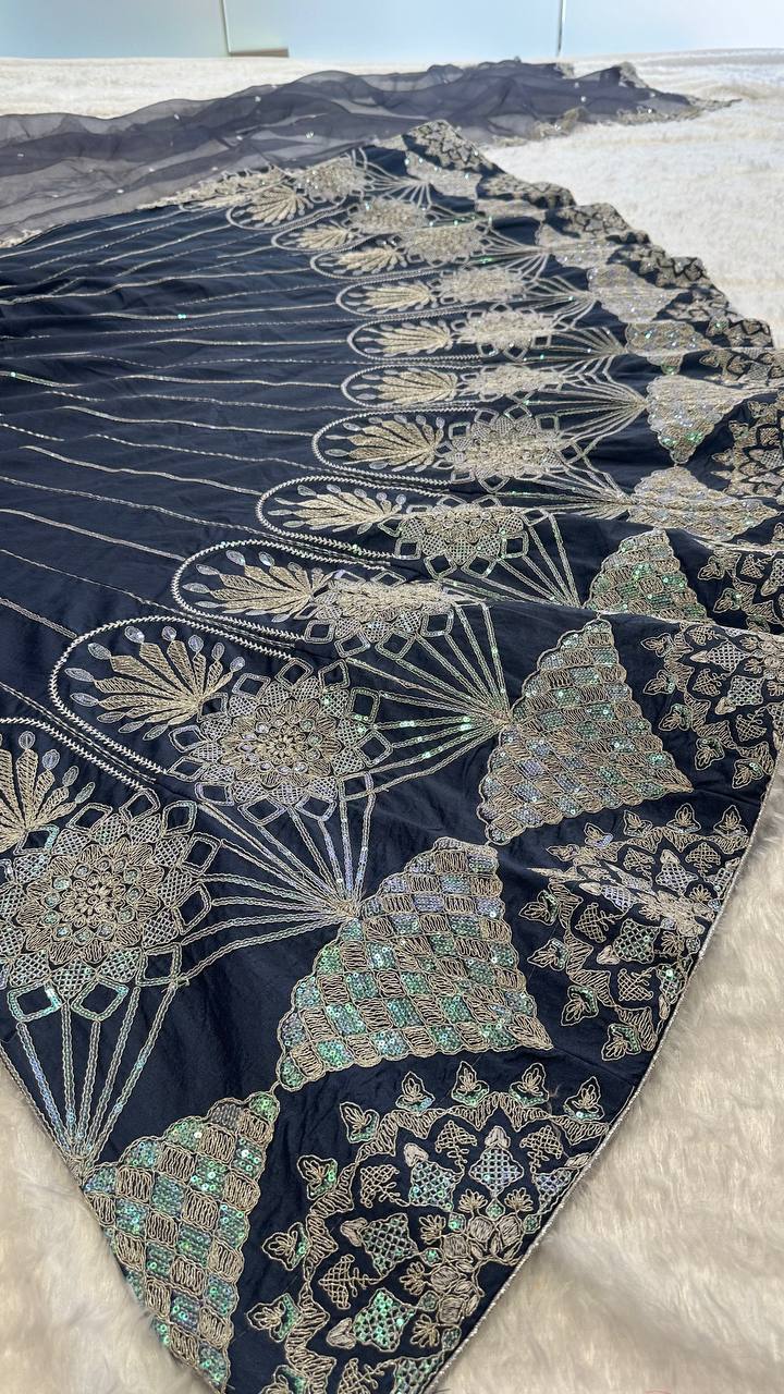 Navy Blue Color Thread With Sequence Work  Designer Lehenga Choli
