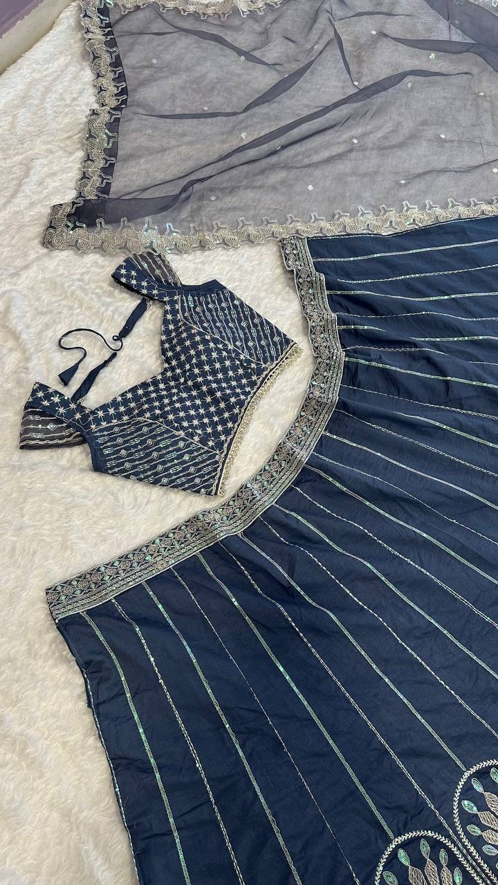 Navy Blue Color Thread With Sequence Work  Designer Lehenga Choli