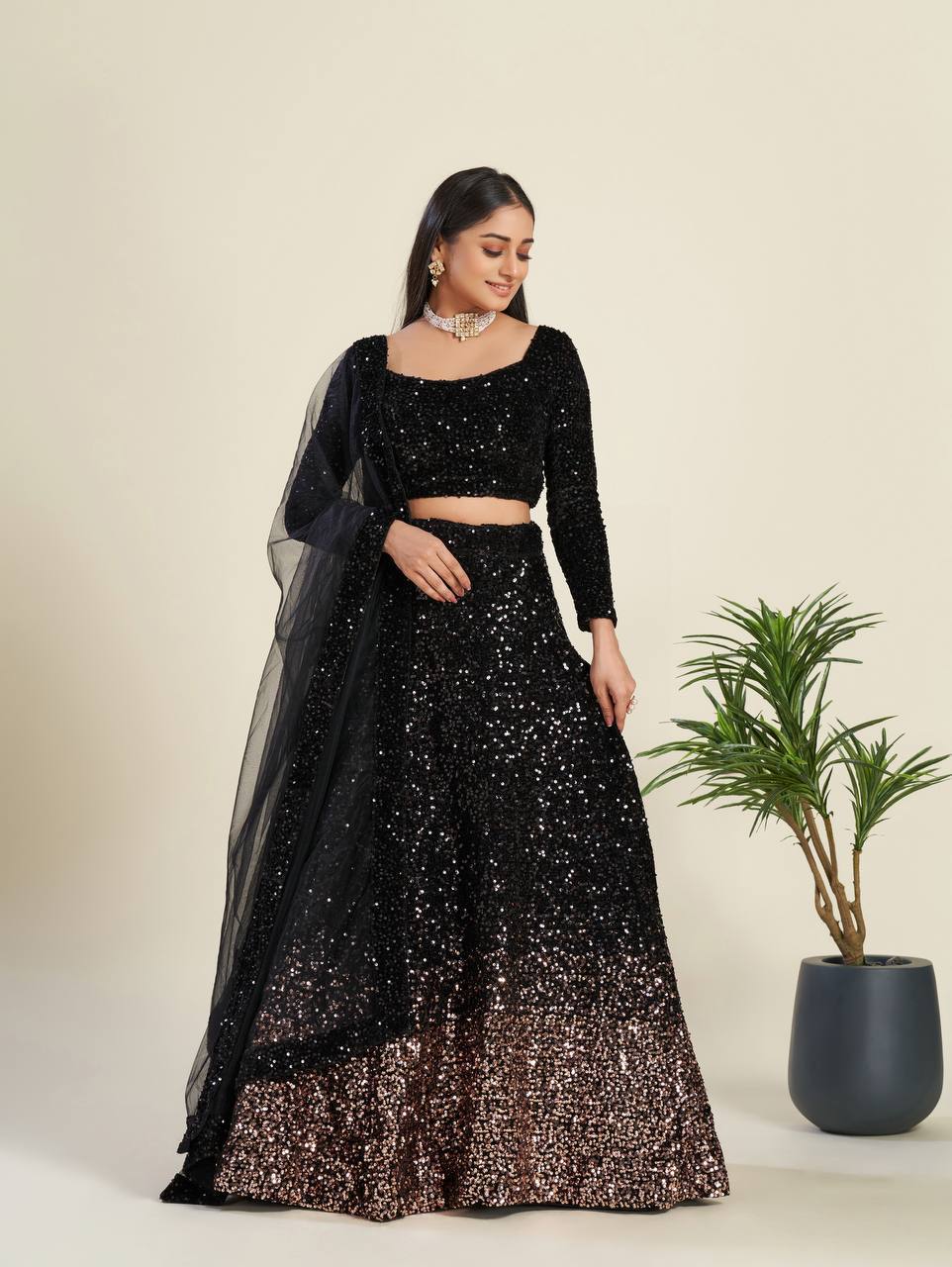 Black Color Heavy Sequence Work  Designer Lehenga Choli