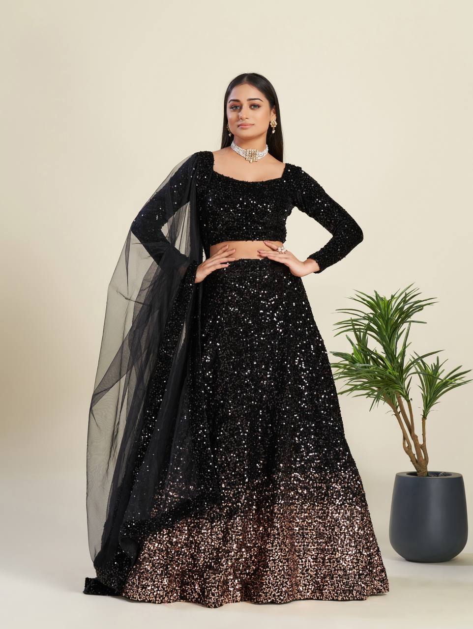 Black Color Heavy Sequence Work  Designer Lehenga Choli