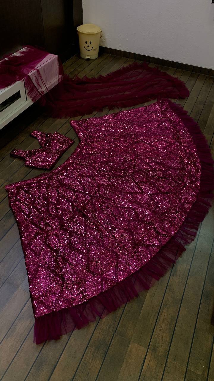 Dark Pink Color Heavy Sequence Work  Designer Lehenga Choli