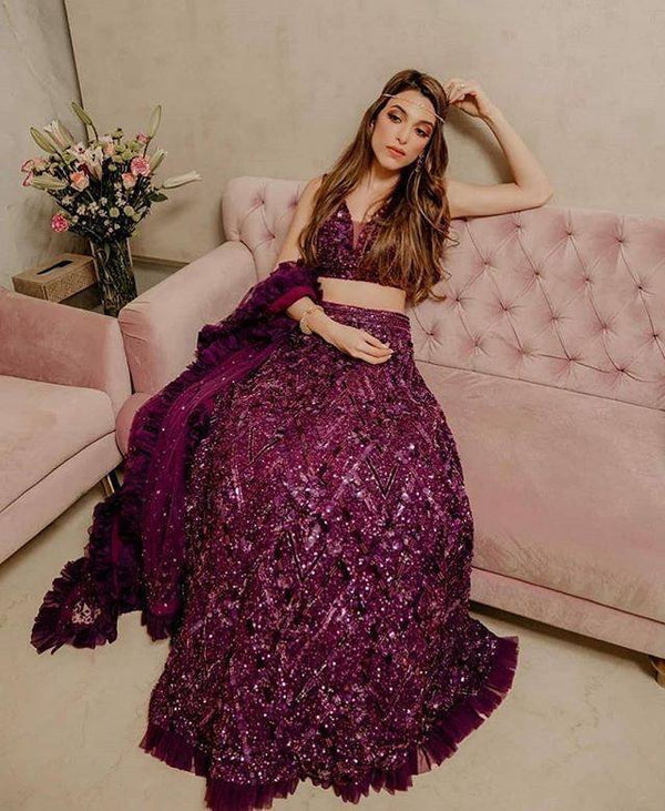 Dark Pink Color Heavy Sequence Work  Designer Lehenga Choli
