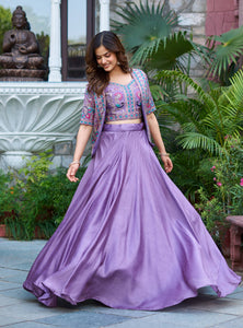 Lavender Color Embroidery Designer Party Wear Lehenga