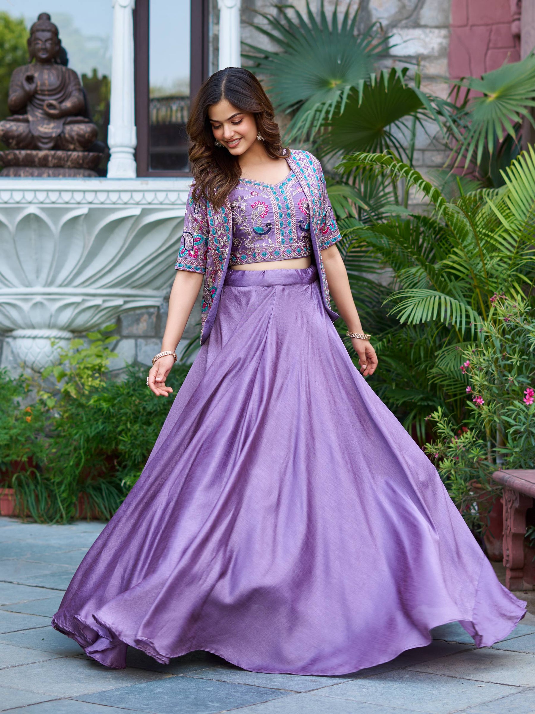 Lavender Color Embroidery Designer Party Wear Lehenga