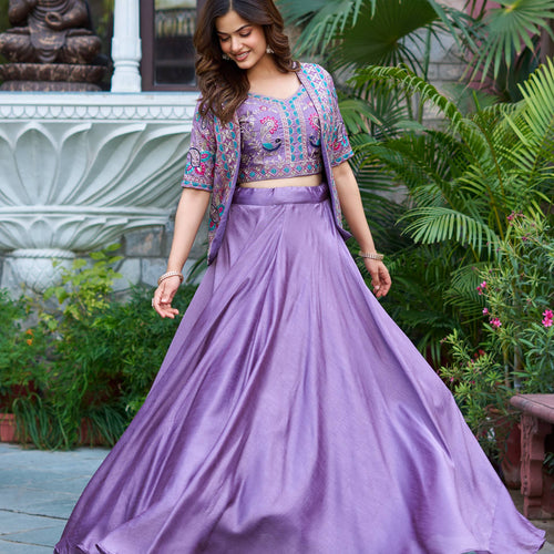Lavender Color Embroidery Designer Party Wear Lehenga