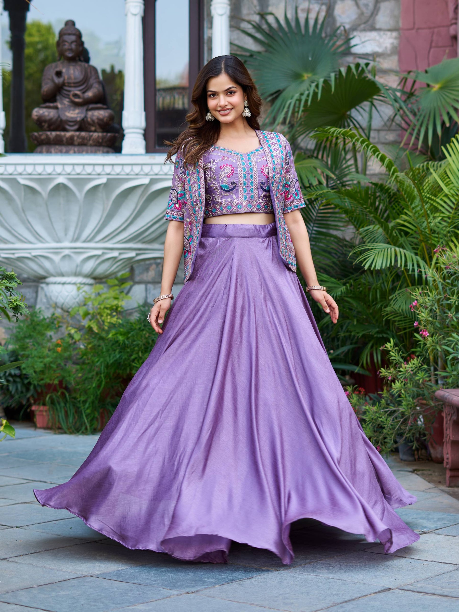 Lavender Color Embroidery Designer Party Wear Lehenga